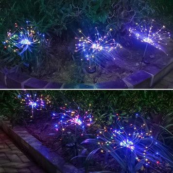 Nueva Púa de Tierra Luz Solar Fuegos Artificiales Luz LED Cadena de Alambre de Cobre Decoración de Jardín Exterior Luces de Estrella Luces de Navidad