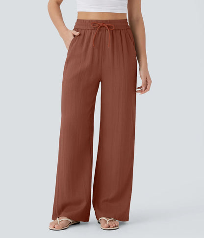 Pantalon décontracté large à cordon de serrage de couleur unie pour femme