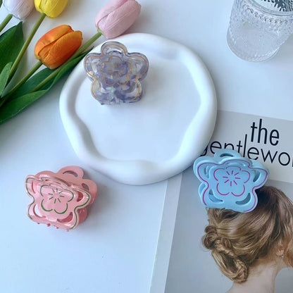 Pince à cheveux fleur à cinq pétales en acétate pour la danse en ligne, ajourée