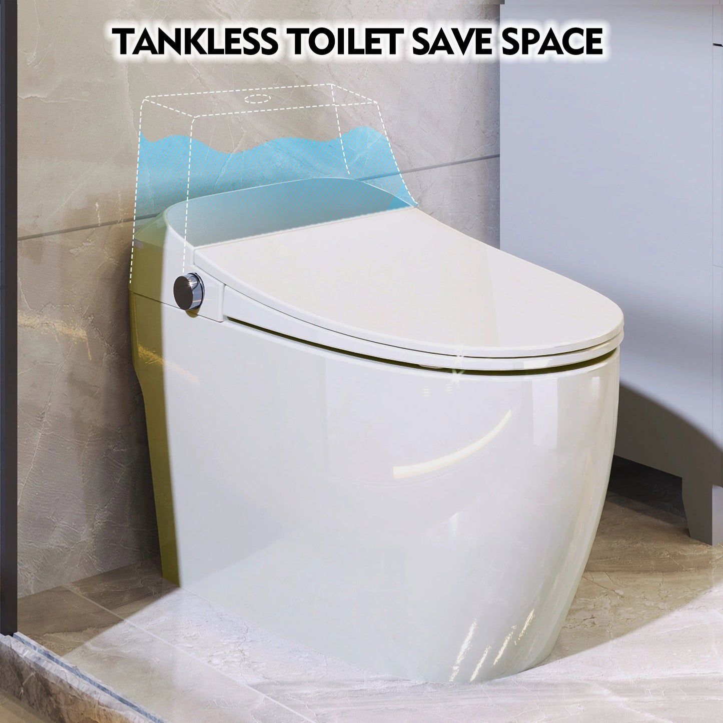 Heated seat intelligent toilet, integrated toilet, automatic flushing water tank toilet, with foot sensor flushing, white night by eprolo