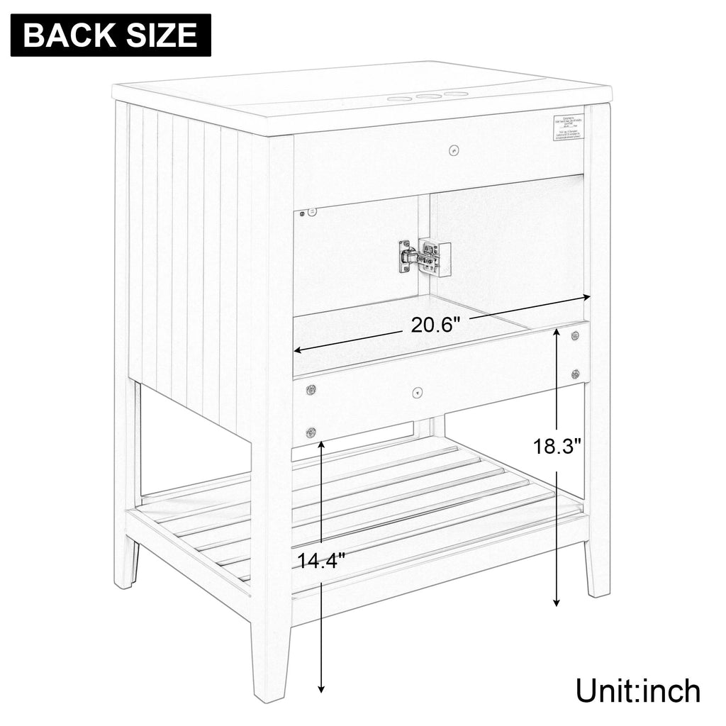 24" White Modern Sleek Bathroom Vanity Elegant Ceramic Sink with Solid Wood Frame Open Style Shelf by eprolo