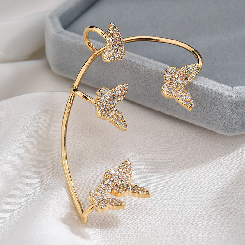 Boucles d'oreilles clips papillon en métal doré, zircon étincelant, sans piercing, pour femme, cadeau