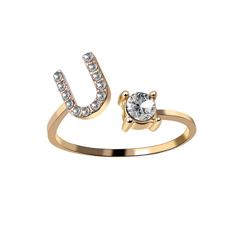 Anillo ajustable de nuevo diseño con 26 letras iniciales, joyería de moda para mujer, joyería simple y elegante