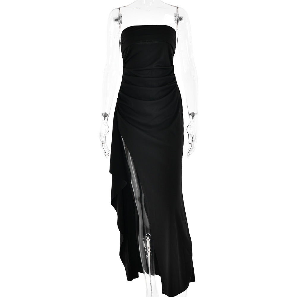 Vestido largo sin tirantes con abertura, moda de verano, plisado, para damas de honor, para fiesta o boda