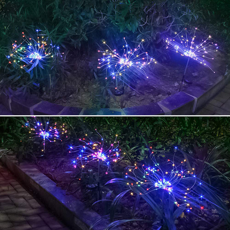 Nueva Púa de Tierra Luz Solar Fuegos Artificiales Luz LED Cadena de Alambre de Cobre Decoración de Jardín Exterior Luces de Estrella Luces de Navidad