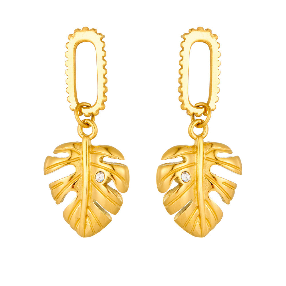 Boucles d'oreilles torsadées en acier inoxydable avec feuilles à pampilles européennes et américaines, ne décolorent pas