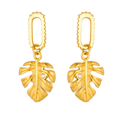 Boucles d'oreilles torsadées en acier inoxydable avec feuilles à pampilles européennes et américaines, ne décolorent pas