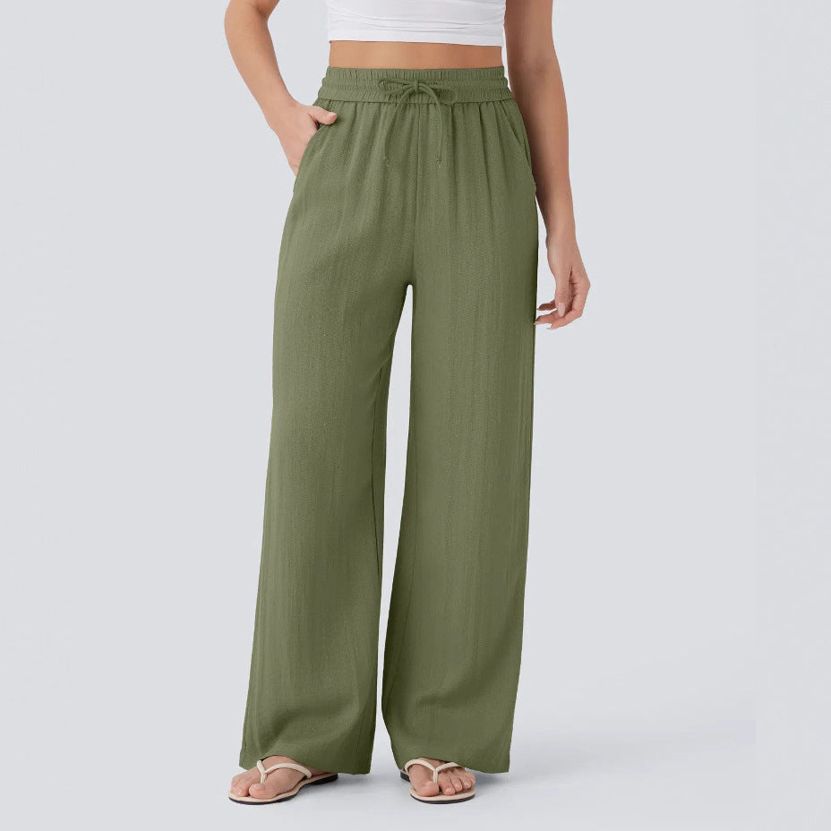 Pantalon décontracté large à cordon de serrage de couleur unie pour femme