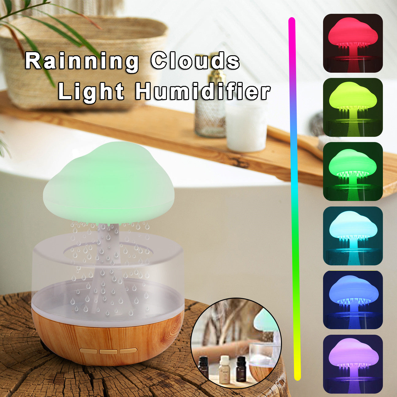 Humidificateur Nuage de Pluie avec Veilleuse, Diffuseur d'Huiles Essentielles d'Aromathérapie, Micro Humidificateur, Son de Goutte d'Eau Relaxant pour la Maison