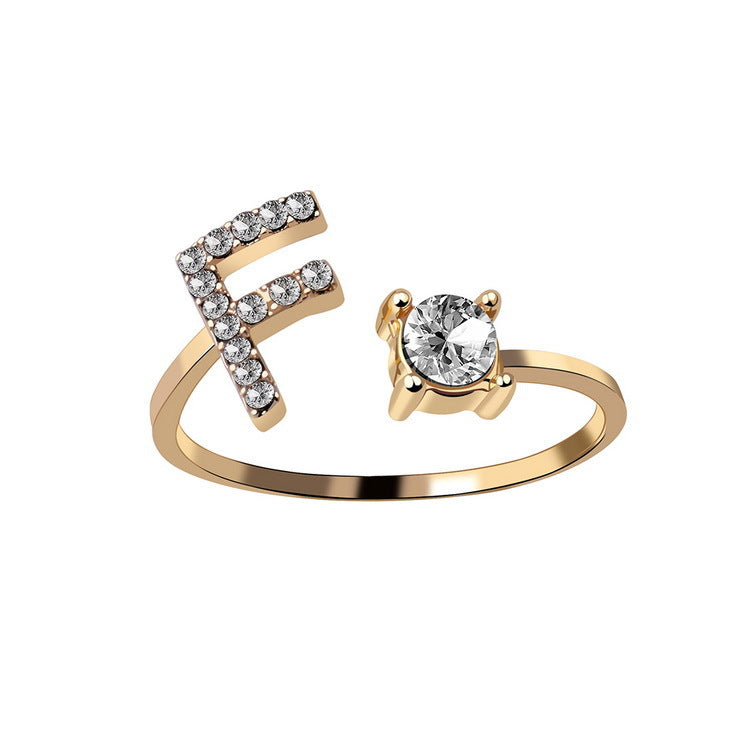 Anillo ajustable de nuevo diseño con 26 letras iniciales, joyería de moda para mujer, joyería simple y elegante