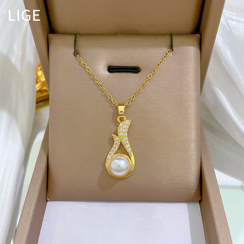 Parure Collier et Boucles d'Oreilles Luxe Léger Perle et Diamants