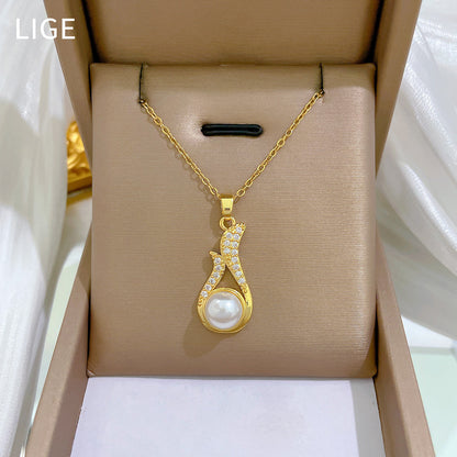 Parure Collier et Boucles d'Oreilles Luxe Léger Perle et Diamants