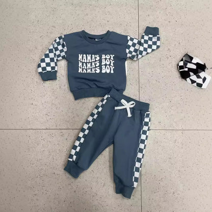 Ensemble pull à carreaux imprimé à manches longues pour enfants