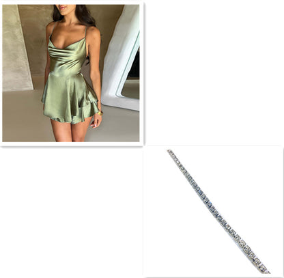 Jupe sexy à bretelles pour femme, élégante, ajustée, en satin, dos nu, à lacets, robe courte trapèze pour femme