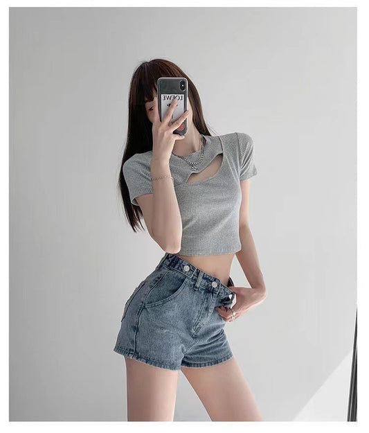 Pantalones cortos vaqueros acampanados con estampado Street Love estilo retro para mujer