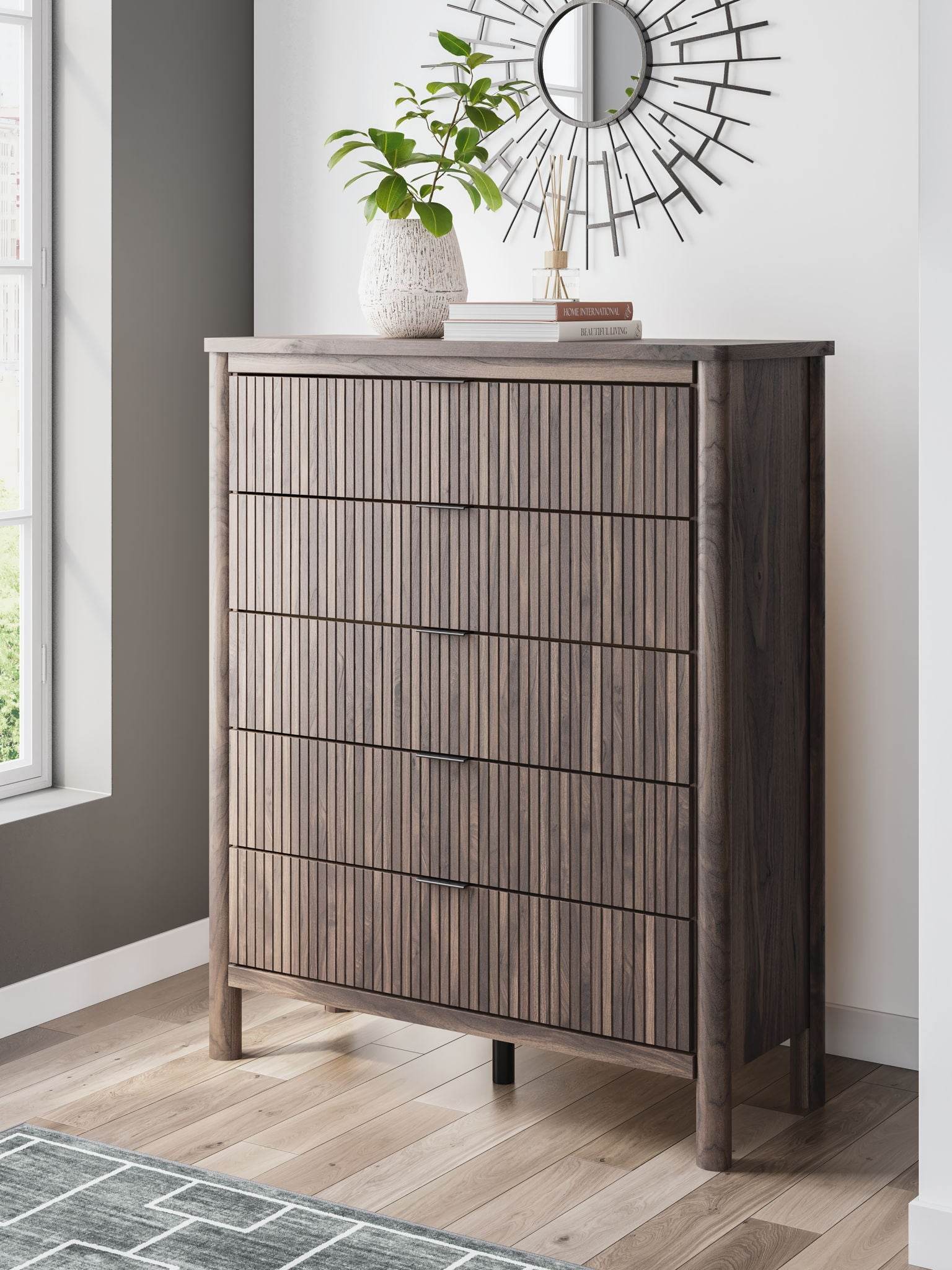 Signature Design by Ashley Brown Pamytta 5 Drawer Wide Chest-1