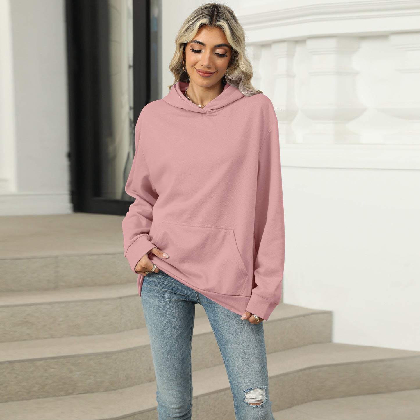 Sweat-shirt à capuche décontracté avec poches pour femmes