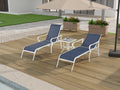 Ensemble de 3 chaises longues de terrasse, chaise longue d'extérieur avec 5 dossiers réglables, cadre en acier robuste, blanc bleu