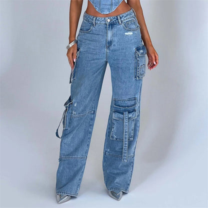Ensemble femme taille basse, bustier tridimensionnel et jean à coutures avec poches