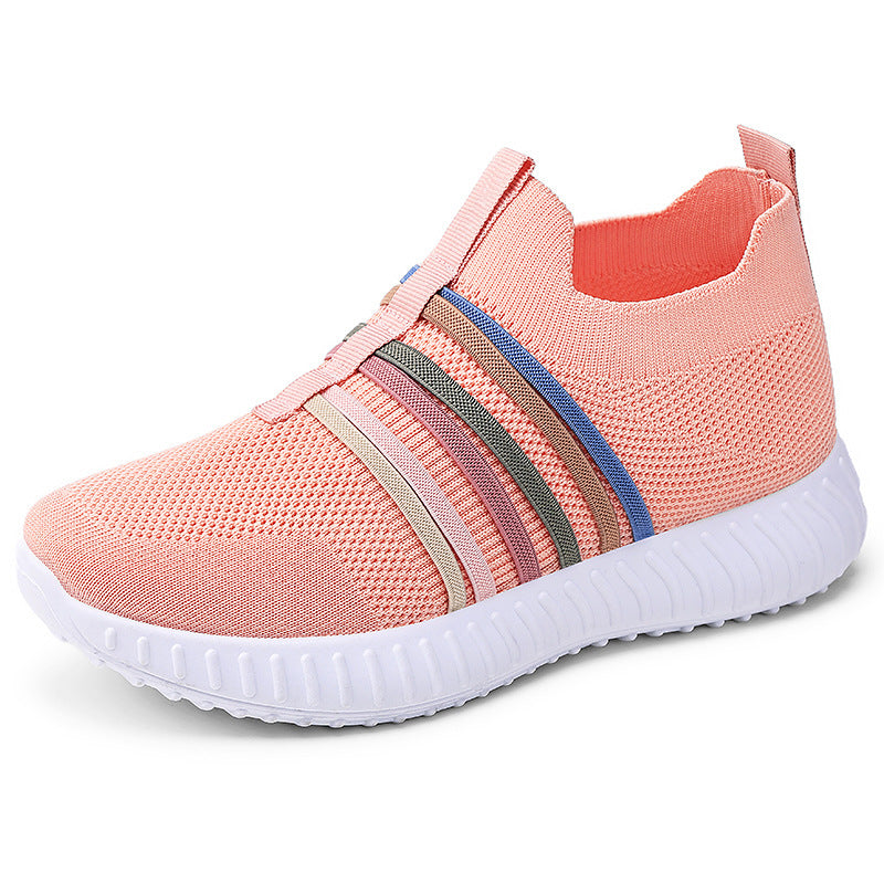 Zapatos casuales de mujer, superficie de malla transpirable, talla grande, tacones de suela blanda