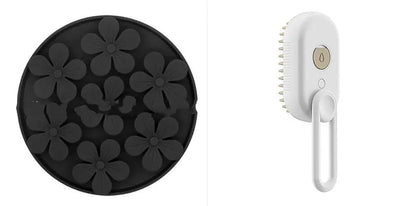 AdTec 2-piece pet grooming set: black silicone flower-mat and white electric massage brush