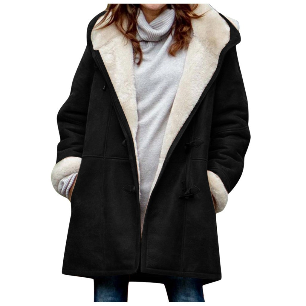 Manteau boutonnage hiver chaud à capuche avec poches Vêtements Femme