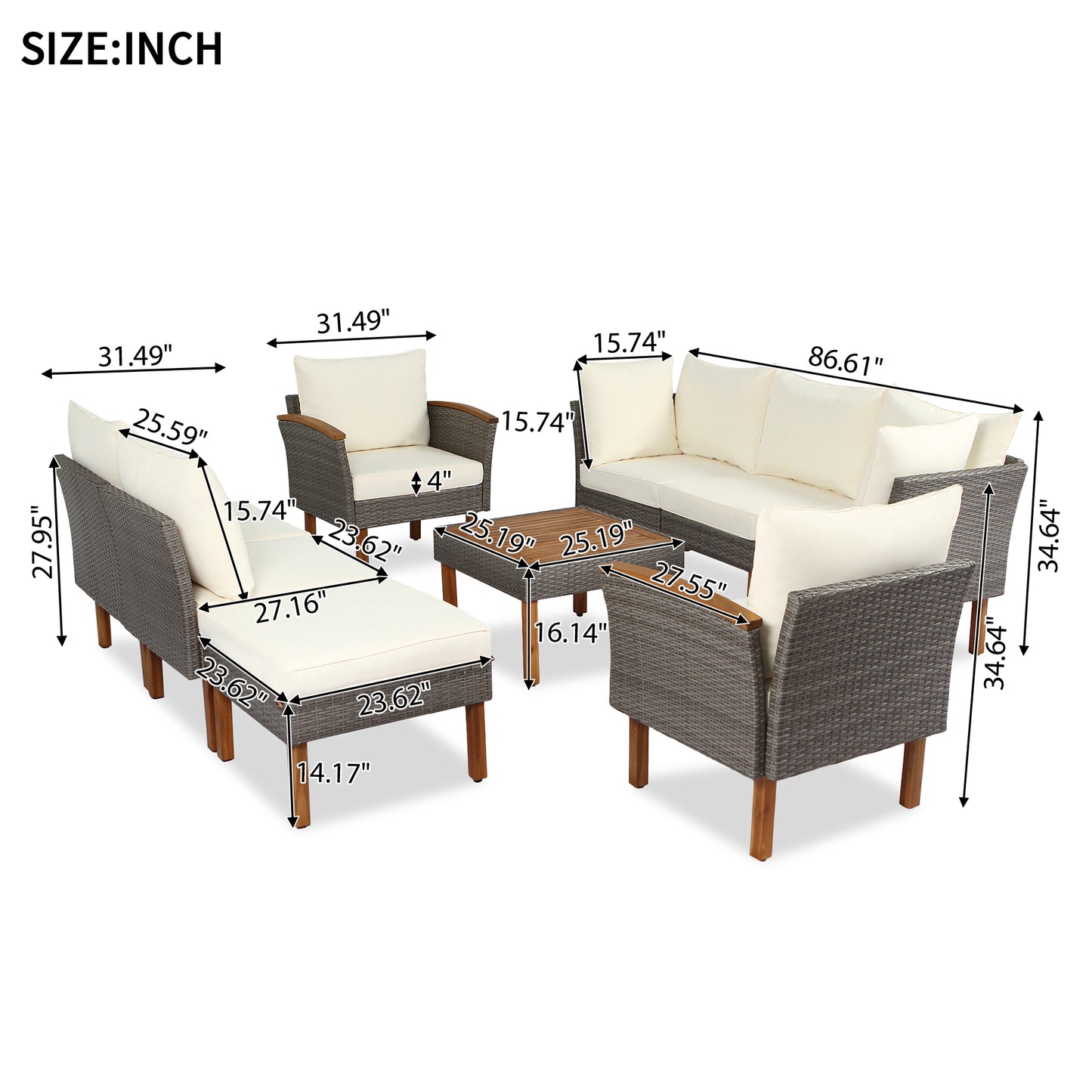 9-piece Patio rattan furniture set