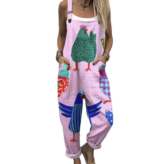 Pantalones de Tirantes Casuales con Estampado Digital 3D para Mujer