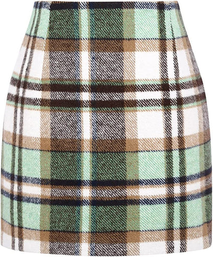 Mini-jupe crayon moulante en laine à carreaux taille haute pour femme