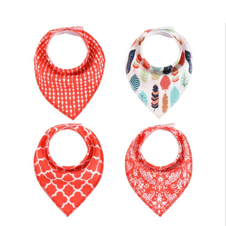 Lot de 4 bavoirs imprimés flèche vague triangle, accessoires bavoir bandana en coton pour bébé