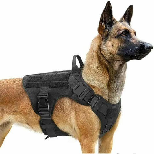 Military Tactical Dog Harness AdTec, adjustable black back-strap for German Shepherd