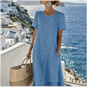 Nouvelle robe élégante décontractée à rayures et col en V
