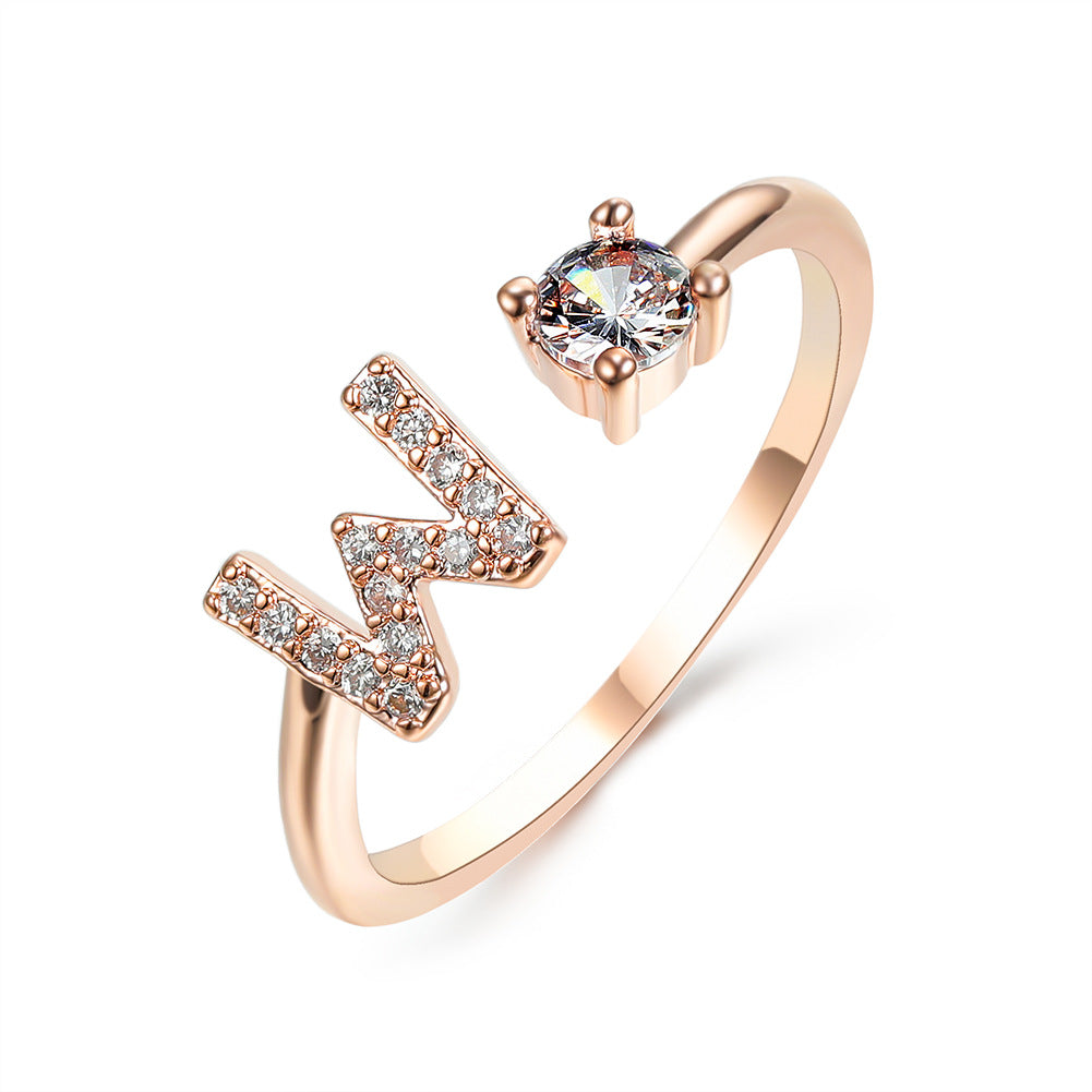 Anillo ajustable de nuevo diseño con 26 letras iniciales, joyería de moda para mujer, joyería simple y elegante