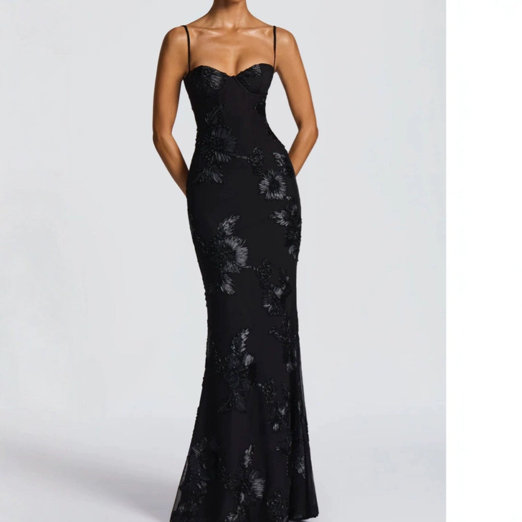 Robe de soirée ornée de fleurs, haut de gamme, élégante et amincissante