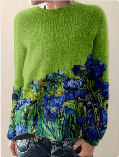 Pull en tricot ample multicolore à col rond et à la mode pour femme