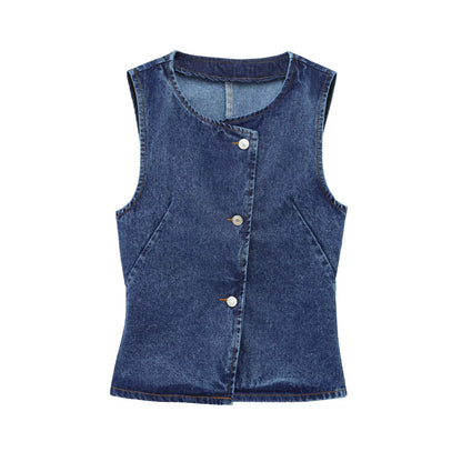 Ensemble gilet en jean avec ceinture et pantalon en jean pour femme