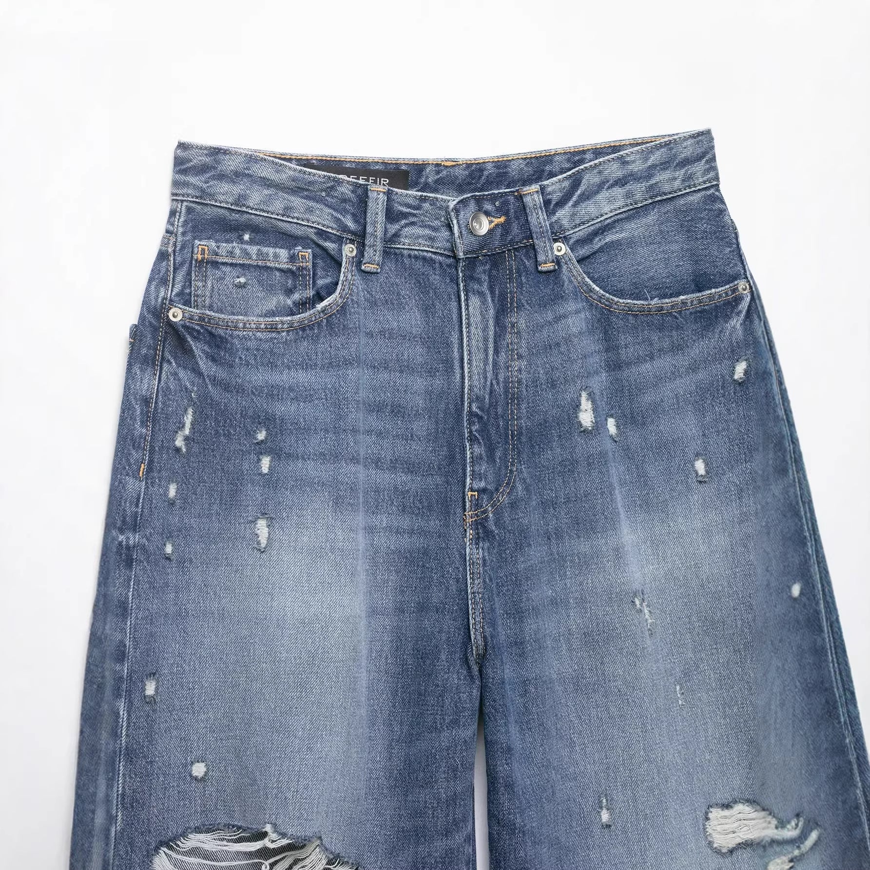 Shorts en jean décontractés taille mi-haute avec décorations déchirées