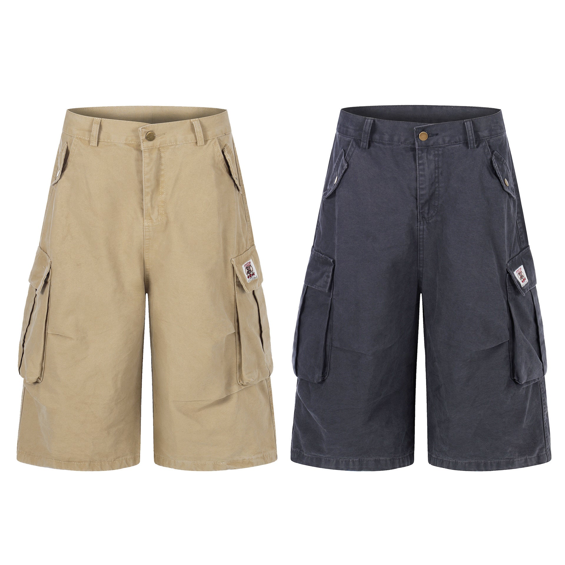 Shorts Unisex Multi-Pocket Wide Leg Slimming Versatile Vintage Casual Mid-Length Pants