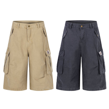 Pantalones cortos unisex multibolsillos de pierna ancha, adelgazantes, versátiles, vintage, informales, de largo medio