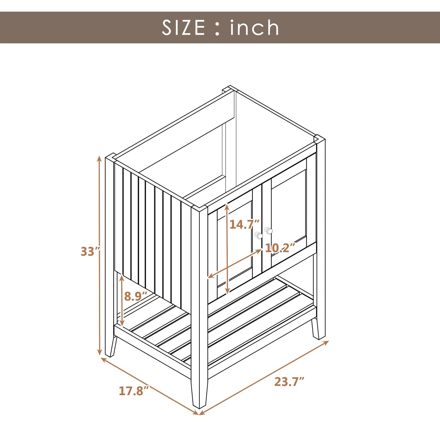 24" Bathroom Vanity Base Only, Soild Wood Frame, Bathroom Storage Cabinet by eprolo