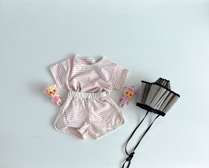 Vêtements pour enfants d'intérieur rayés respirants, à manches courtes et shorts