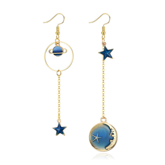 Boucles d'oreilles longues rétro européennes et américaines, boucles d'oreilles à pampilles de tempérament, boucles d'oreilles simples et tendance soleil lune pour femmes