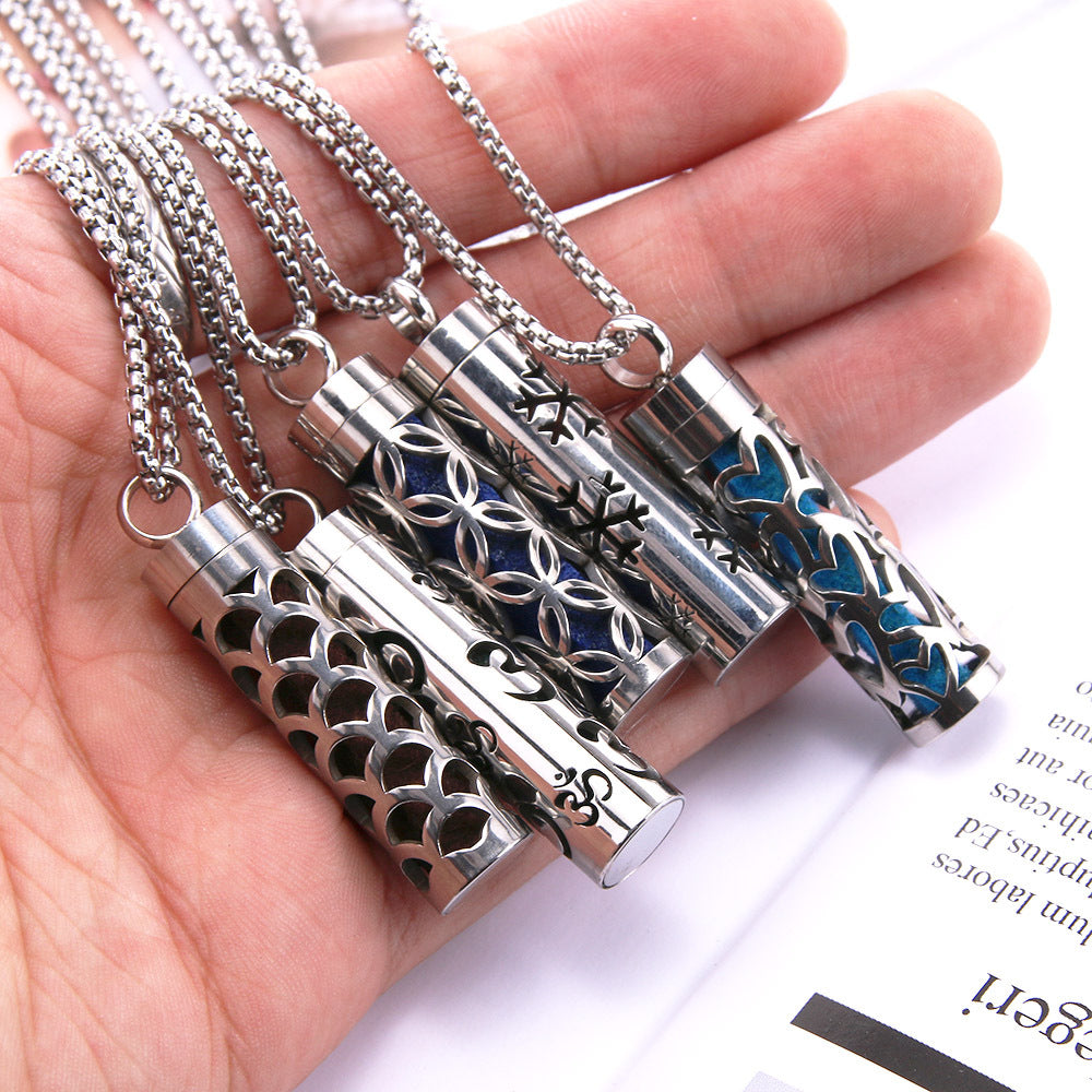 Pendentif diffuseur d'huiles essentielles cylindrique en acier inoxydable