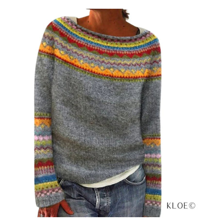 Pull Femme Col Rond Multicolore Ample Tendance