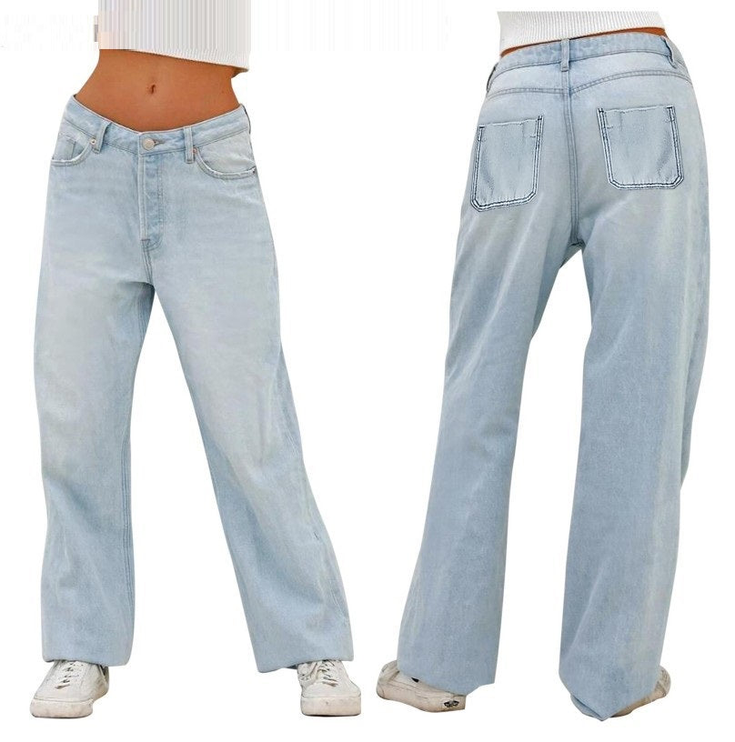 Jeans taille haute amples style européen et américain