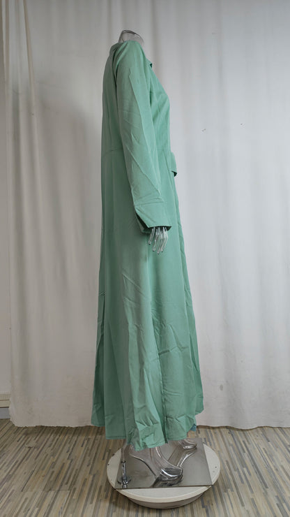 Robe chemise élégante à manches longues, unie et cintrée pour femme