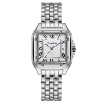 Montre à Quartz de Couple Simple Carrée en Acier Inoxydable Tendance