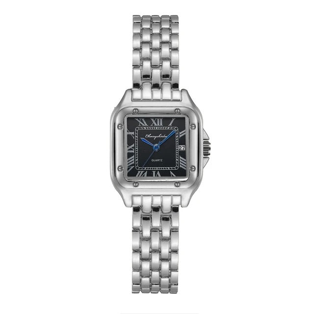 Montre à Quartz de Couple Simple Carrée en Acier Inoxydable Tendance