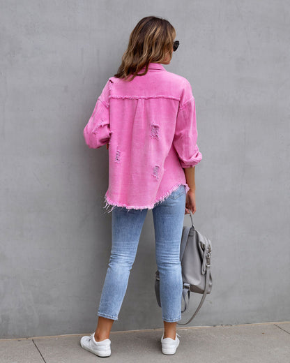 Mode Déchiré Chemise Veste Femme Automne Et Printemps Hauts Décontractés Vêtements Pour Femmes