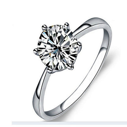 Bague à six griffes en zircon platine plaqué or